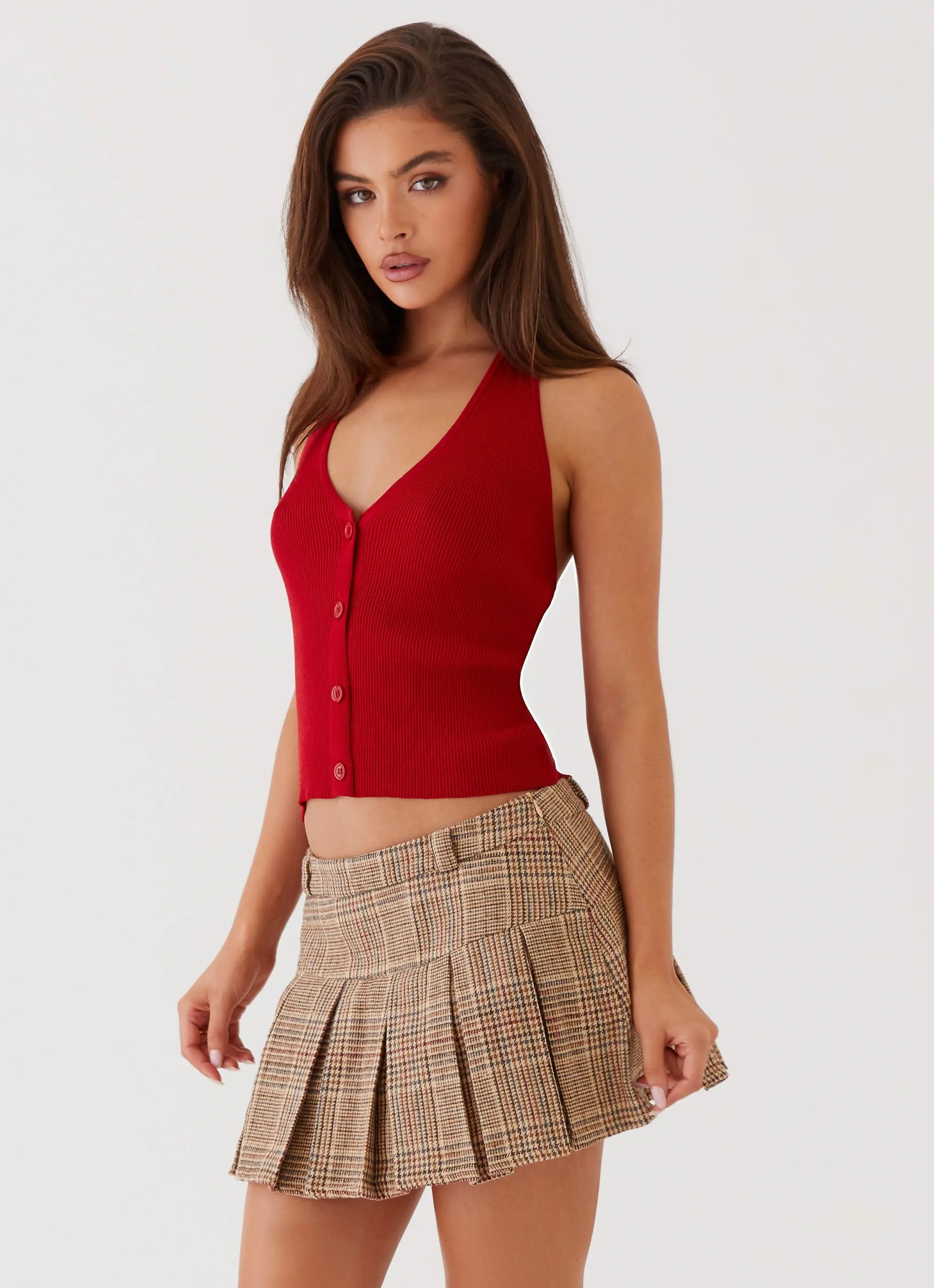 Office Layer Bettie Knit Halter Top - Red