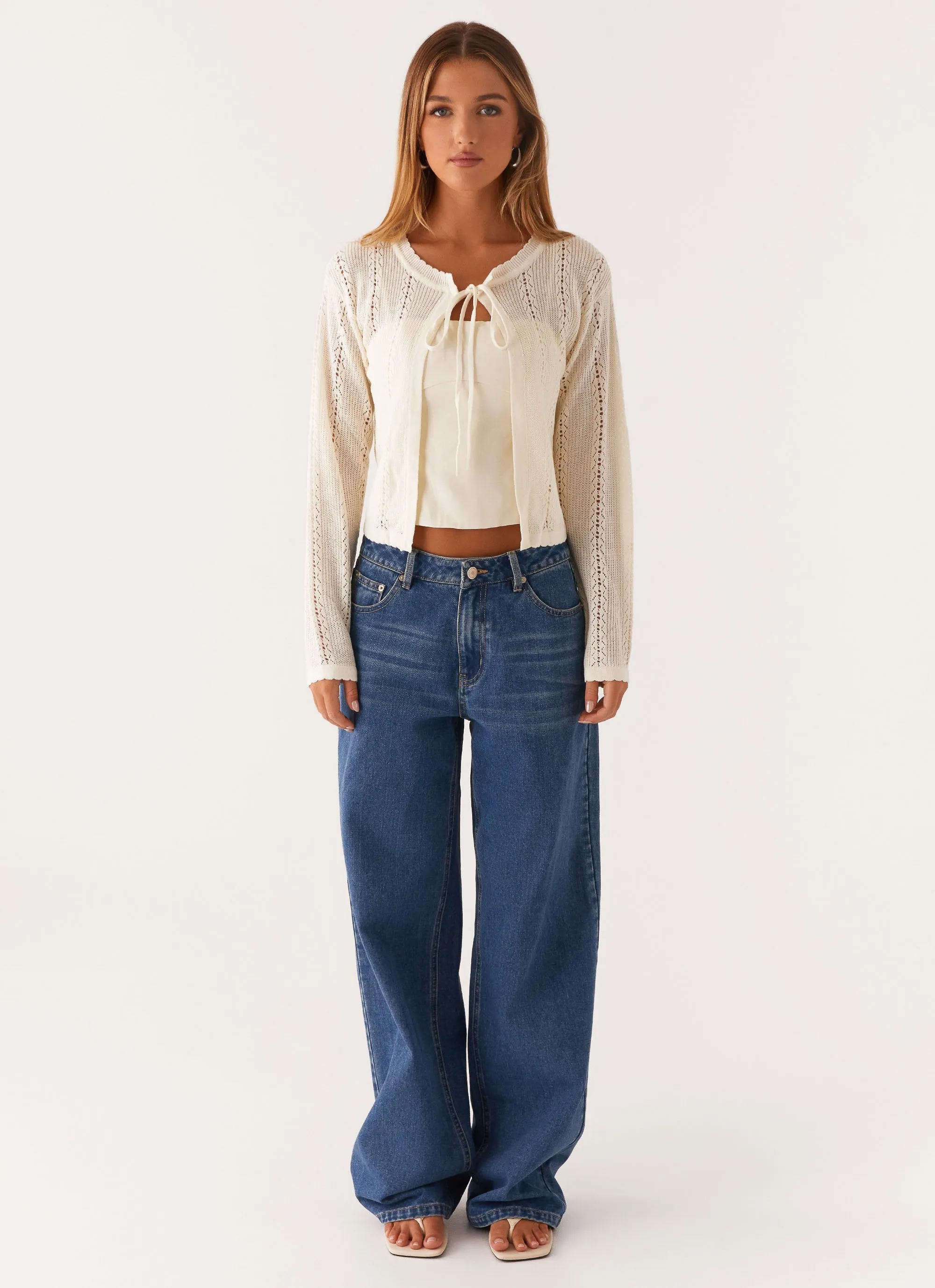 Midweight Layer Non Bulky Insulation Tech Tough Love Knit Cardigan - White