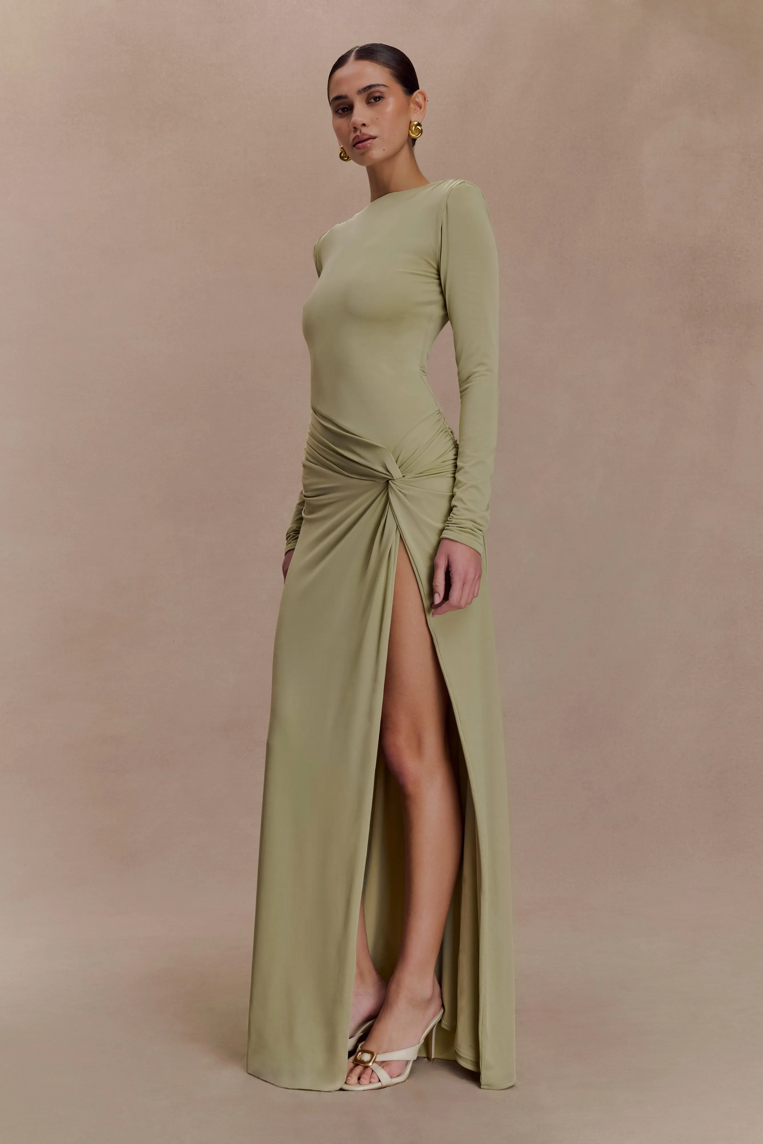 Deanna Long Sleeve Gathered Maxi Dress - Sage Villa Mood Soft Presence