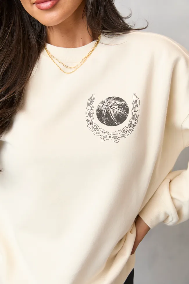 Meet Me In The Bleachers Basketball Cream Sweatshirt Slim Silhouette