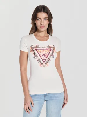 Comfy and Soft Eco White Triangle Flowers T-Shirt