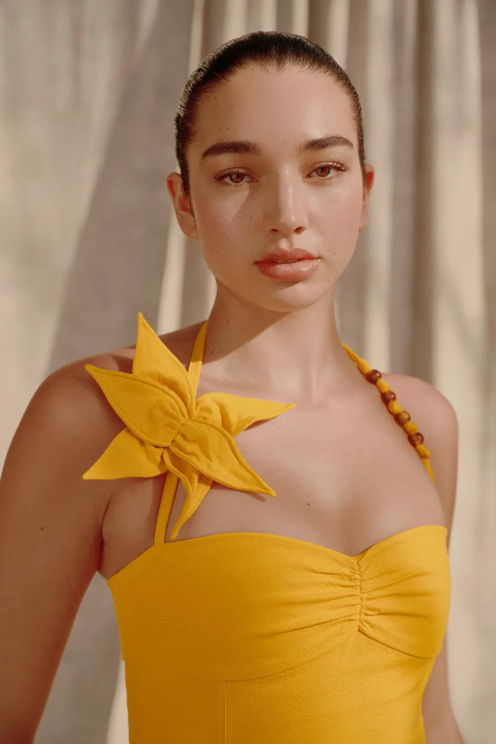 Reyes Cotton Floral Mini Dress - Butterscotch Layered Fit