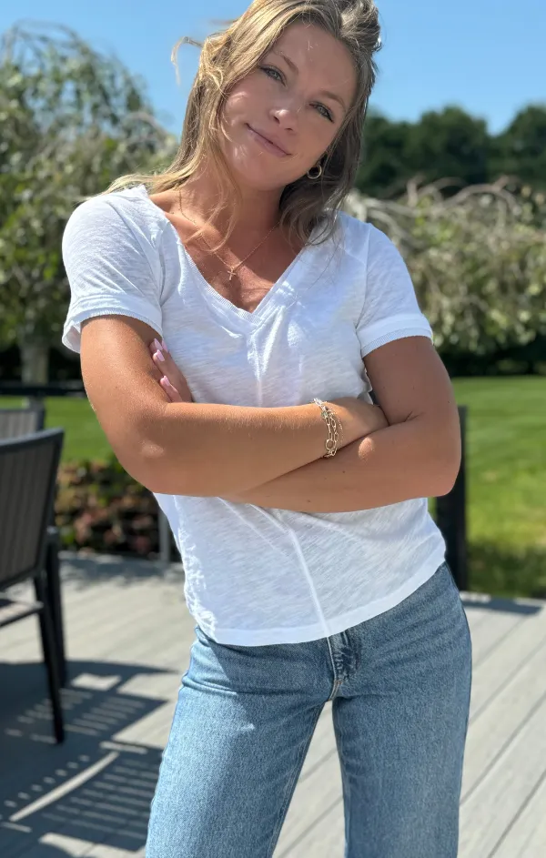 Rib Mix V Neck Tee Adjustable Waistbands Fashion Trend