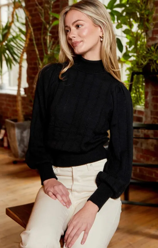 Ribbed Detail Turtleneck Pullover Cool Glow