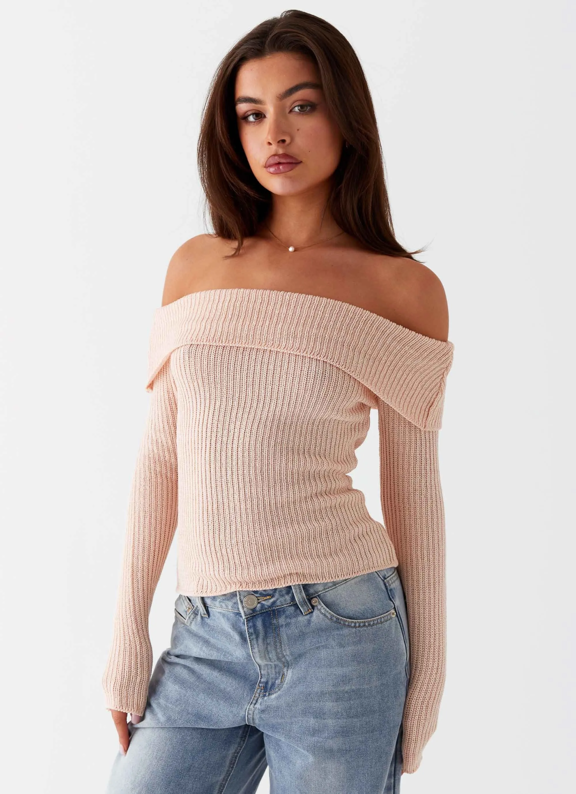 Rina Long Sleeve Knit Top - Blush Interlock Knit Structure Urban Fashion