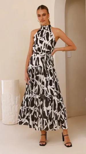 River Halter Midi Dress - Black/White Urban Favorite