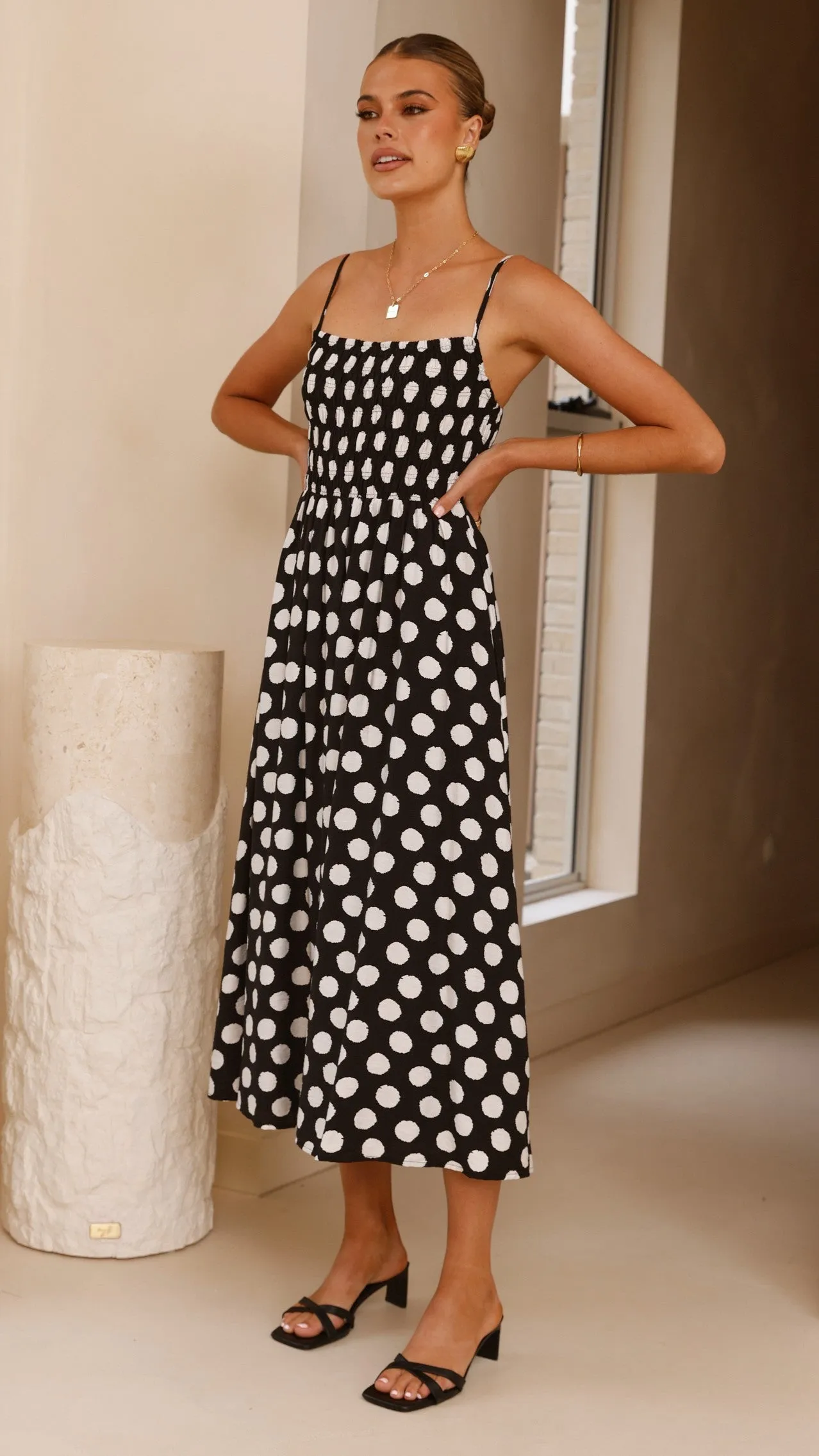 Sleek and Sleek Roma Midi Dress - Black/ White Polka Dot