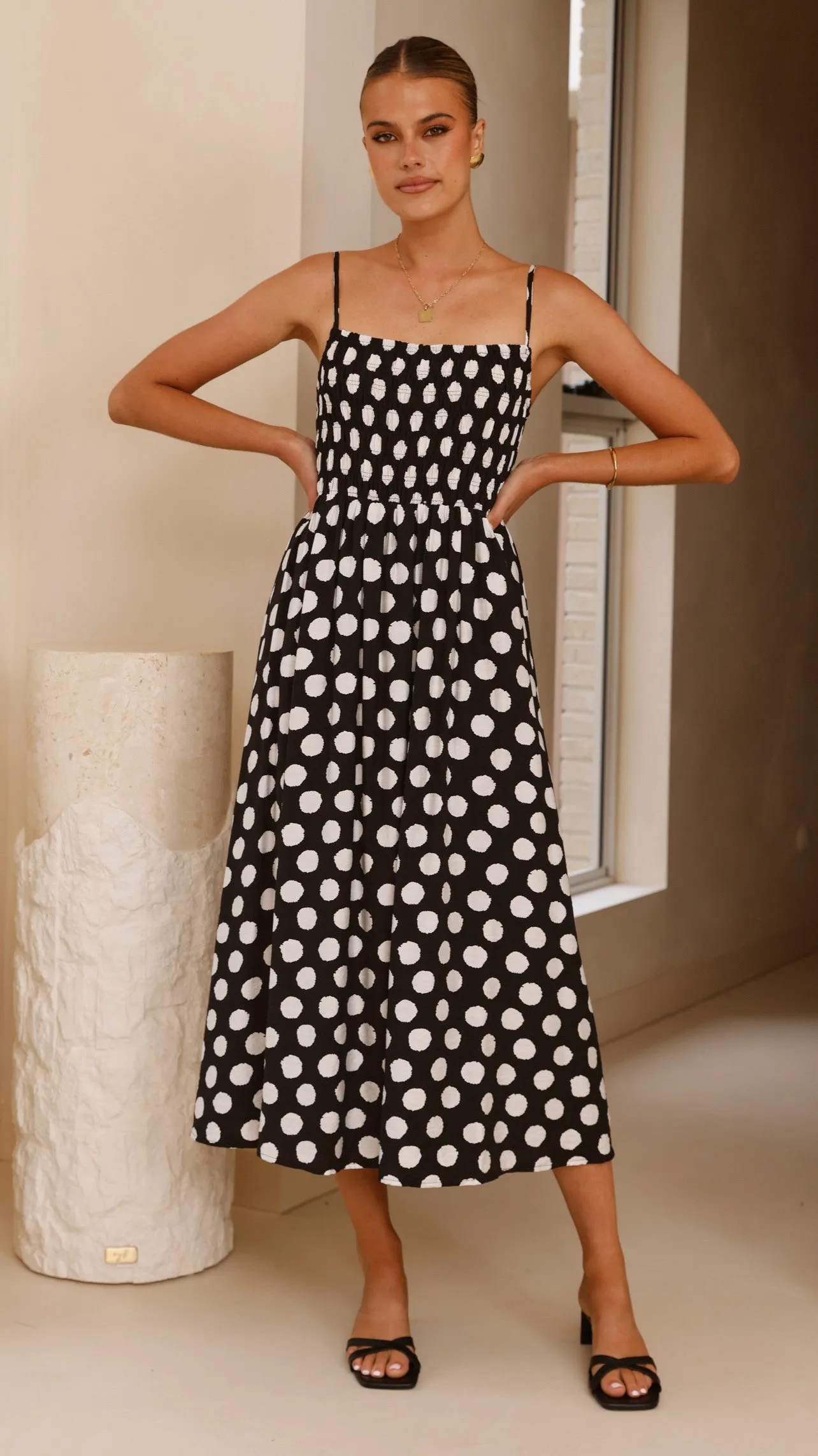 relaxed shape bold appearance Roma Midi Dress - Black/ White Polka Dot