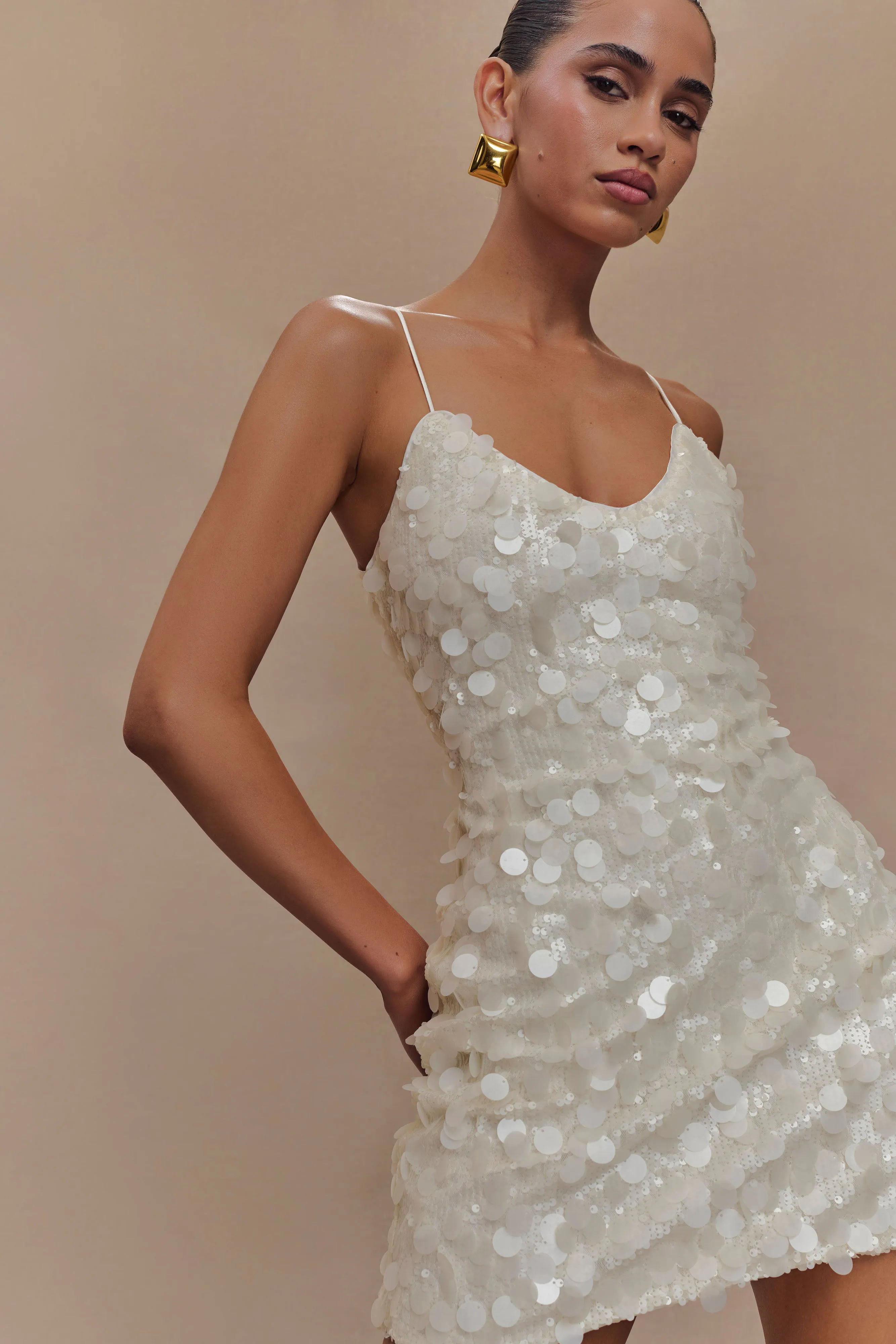 Movement Ready Chic Everyday Wear Romilly Sequin Mini Dress - Ivory