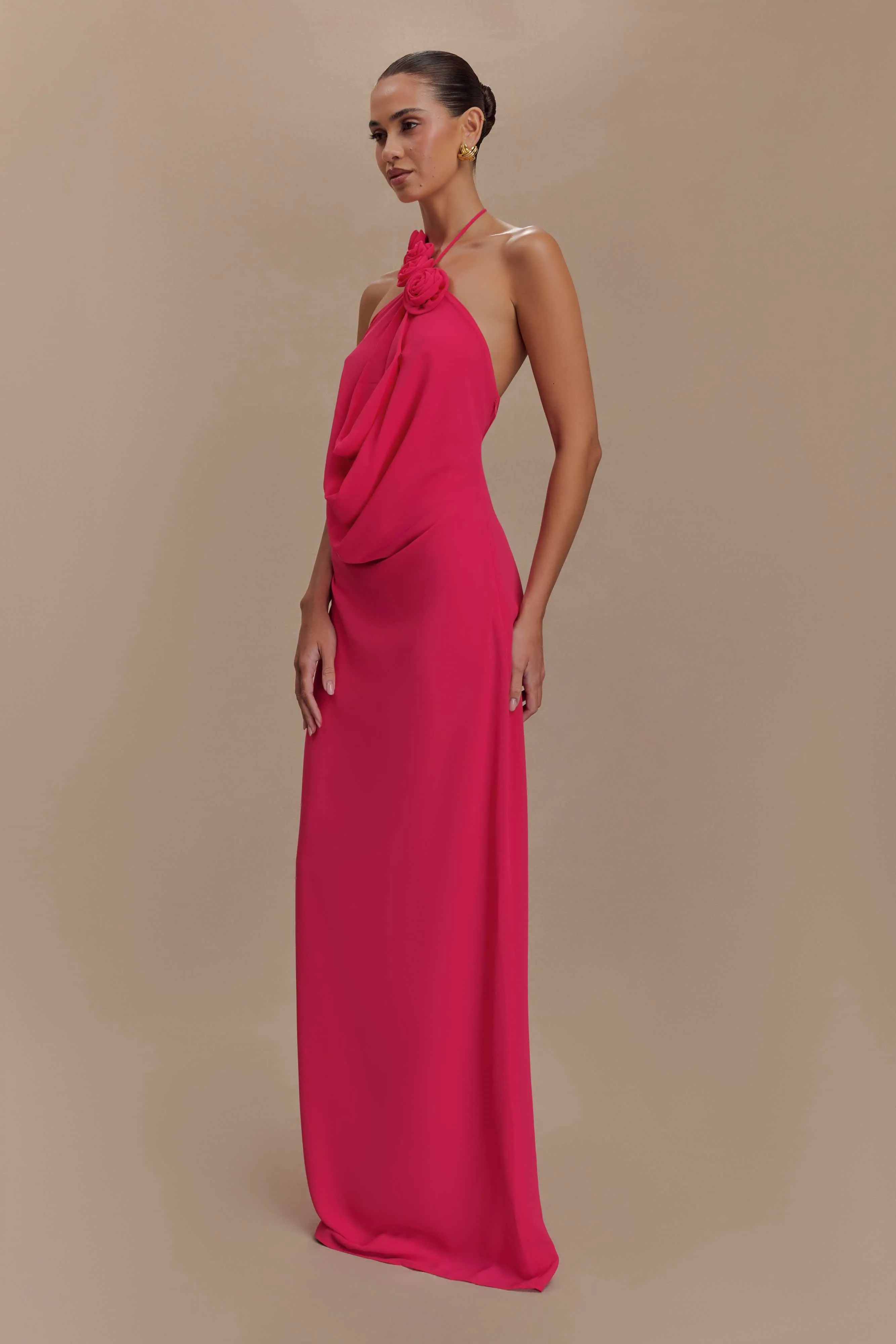 Event Mood Rosalia Cowl Neck Maxi Dress - Raspberry