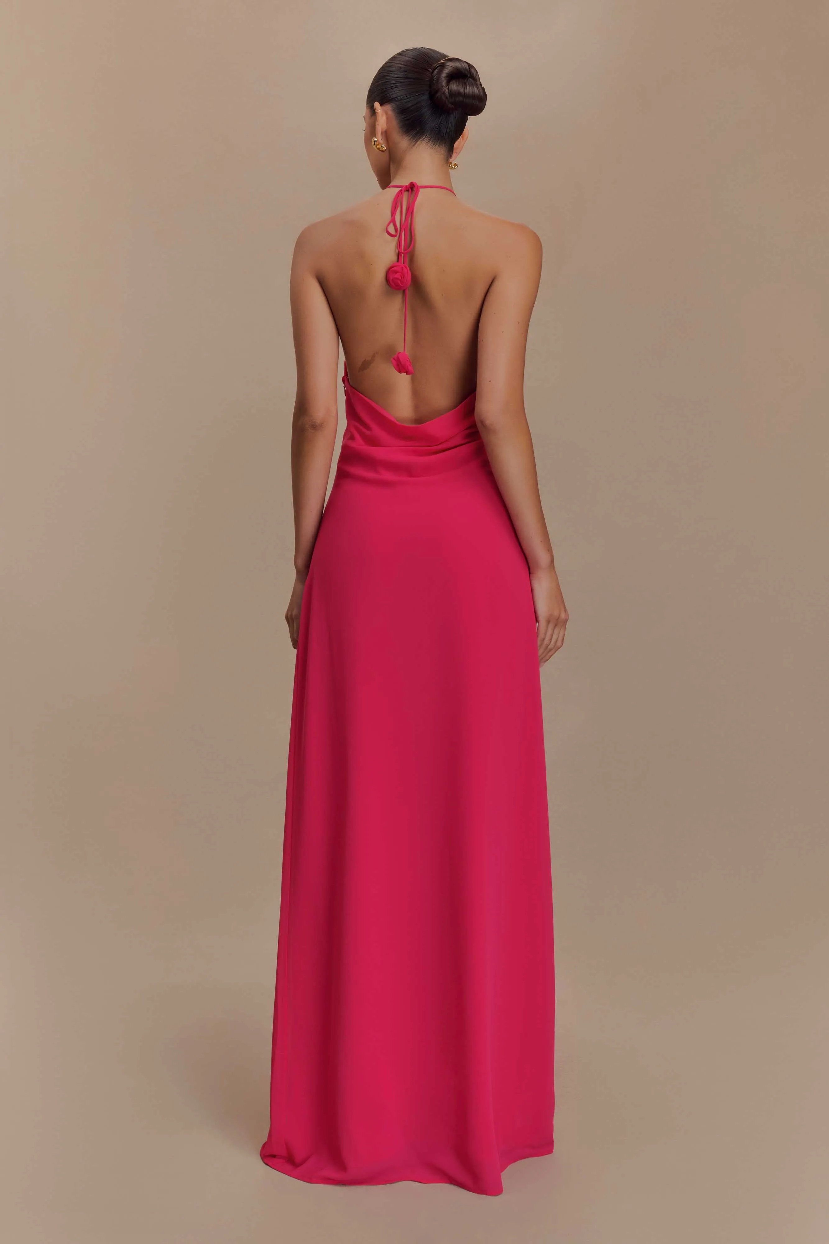 Olive Tone Winter-Season Rosalia Cowl Neck Maxi Dress - Raspberry