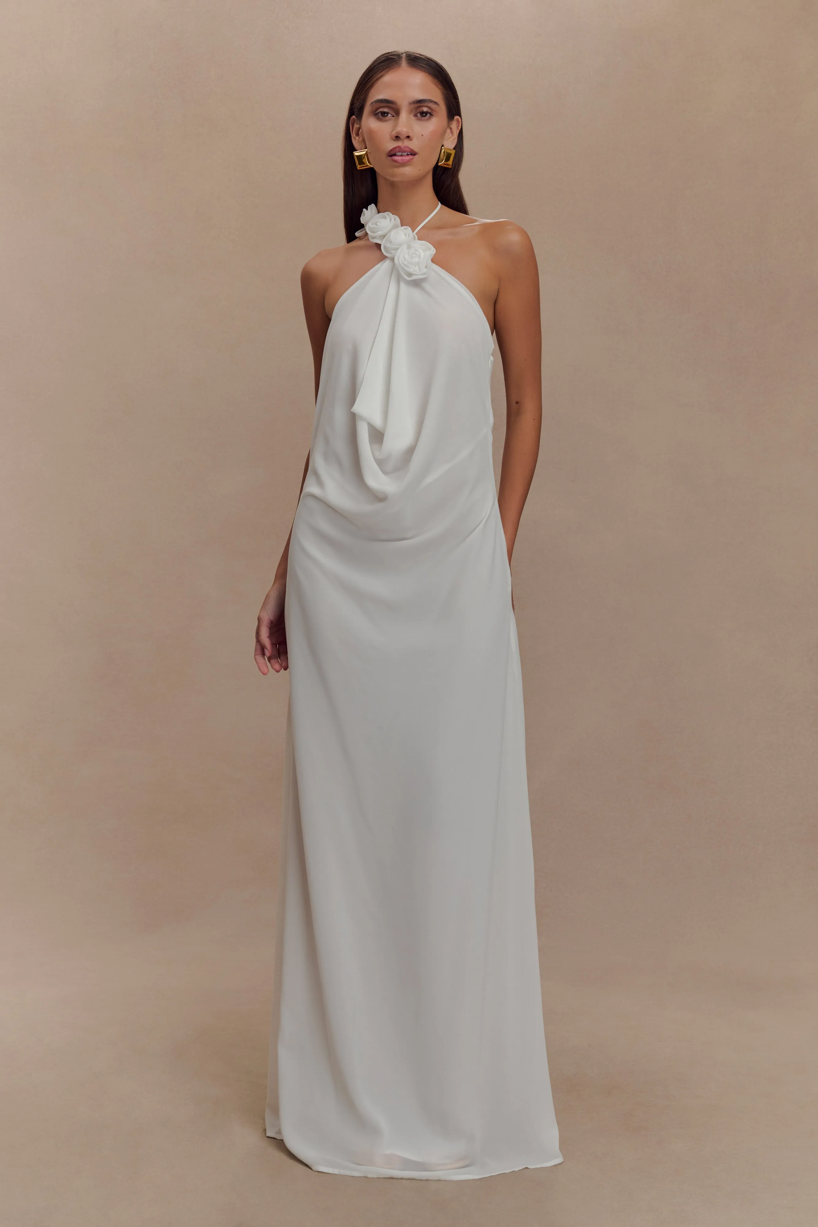 Rosalia Cowl Neck Maxi Dress - White Sharp Edge Calm Beauty