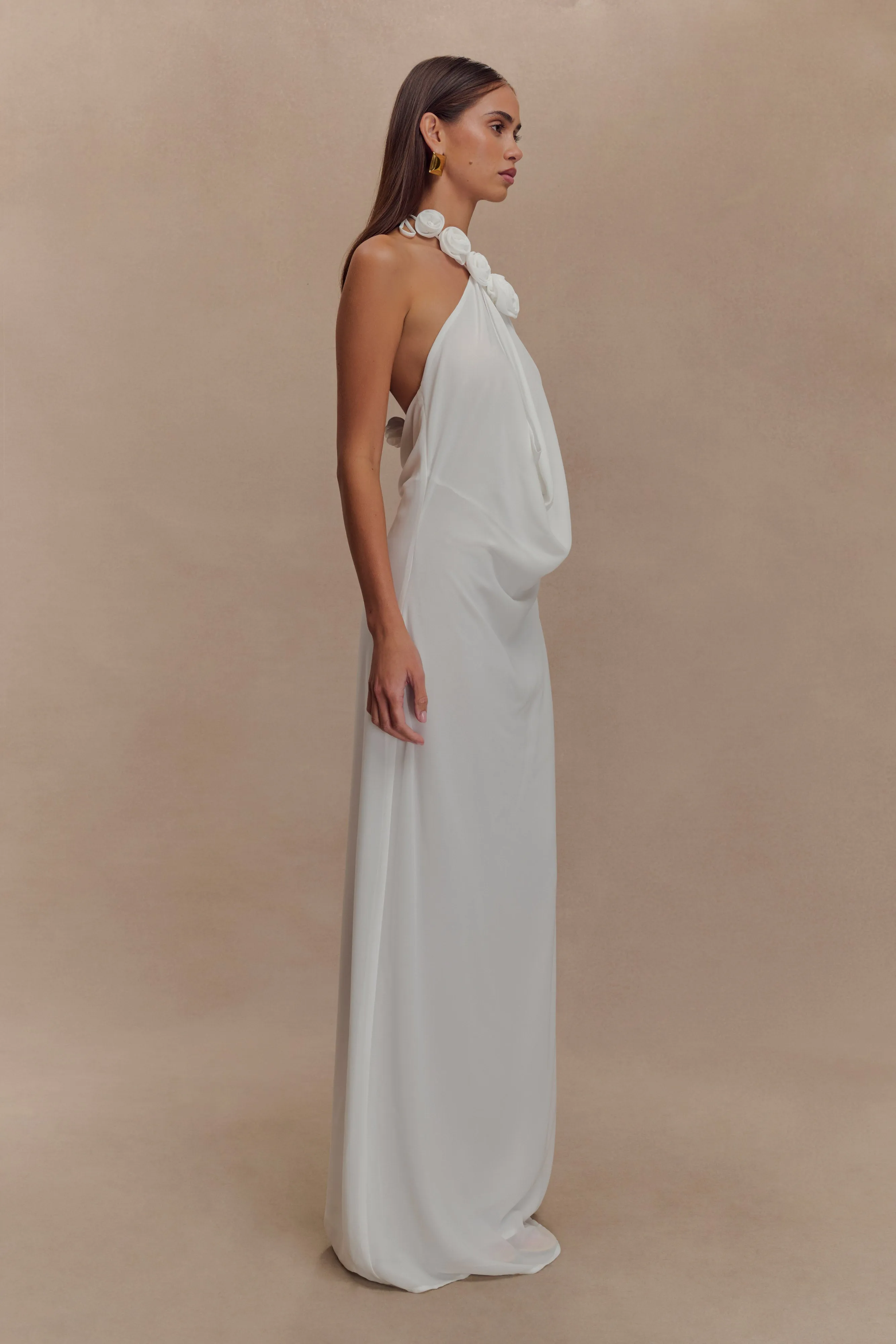 Flattering bodycon dress Rosalia Cowl Neck Maxi Dress - White