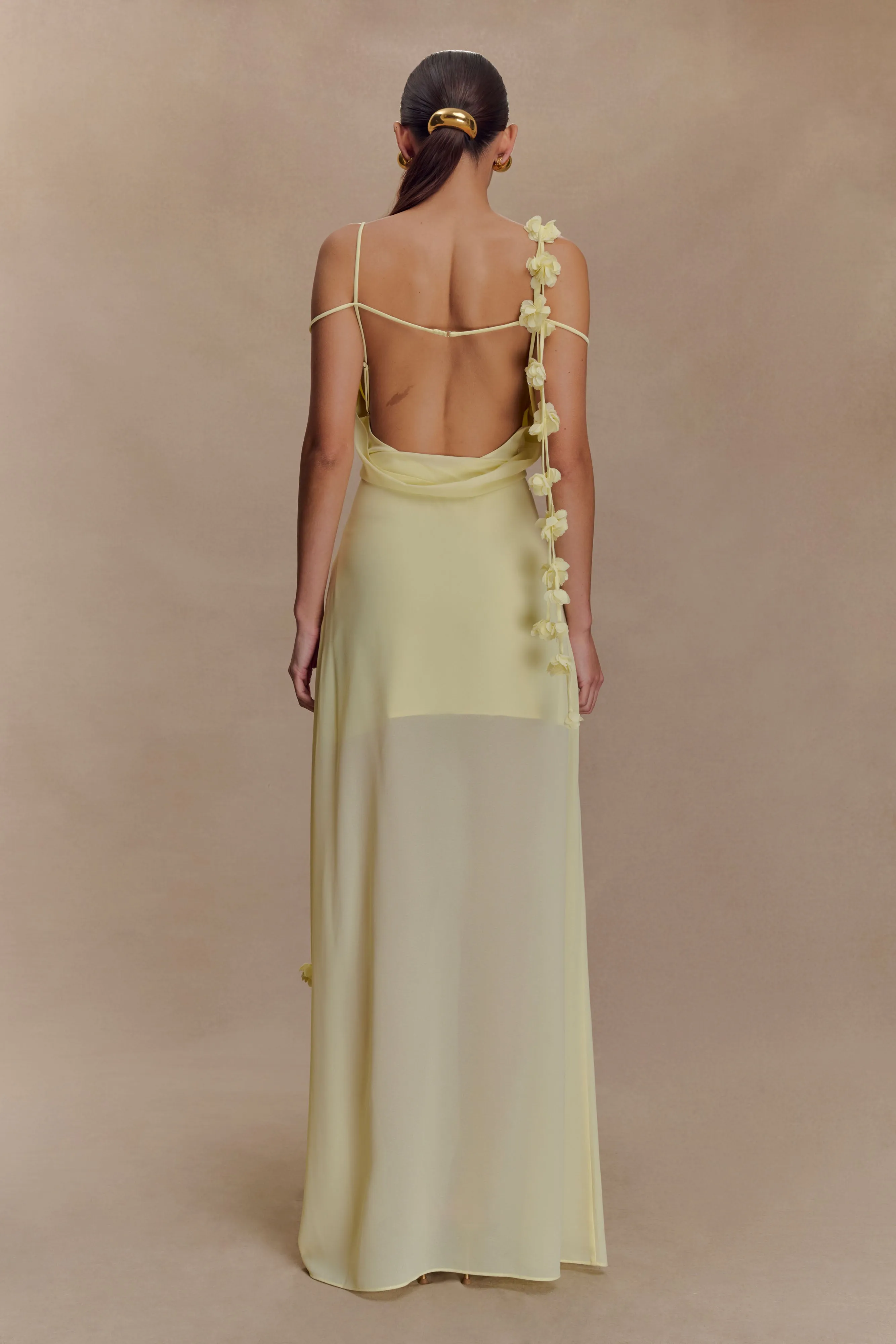 Empire-Waist Formal Aura Rosalie Floral Chiffon Maxi Dress - Pastel Lemon