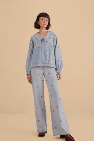 Timeless Comfort Fit Rose Embroidered Denim Pants