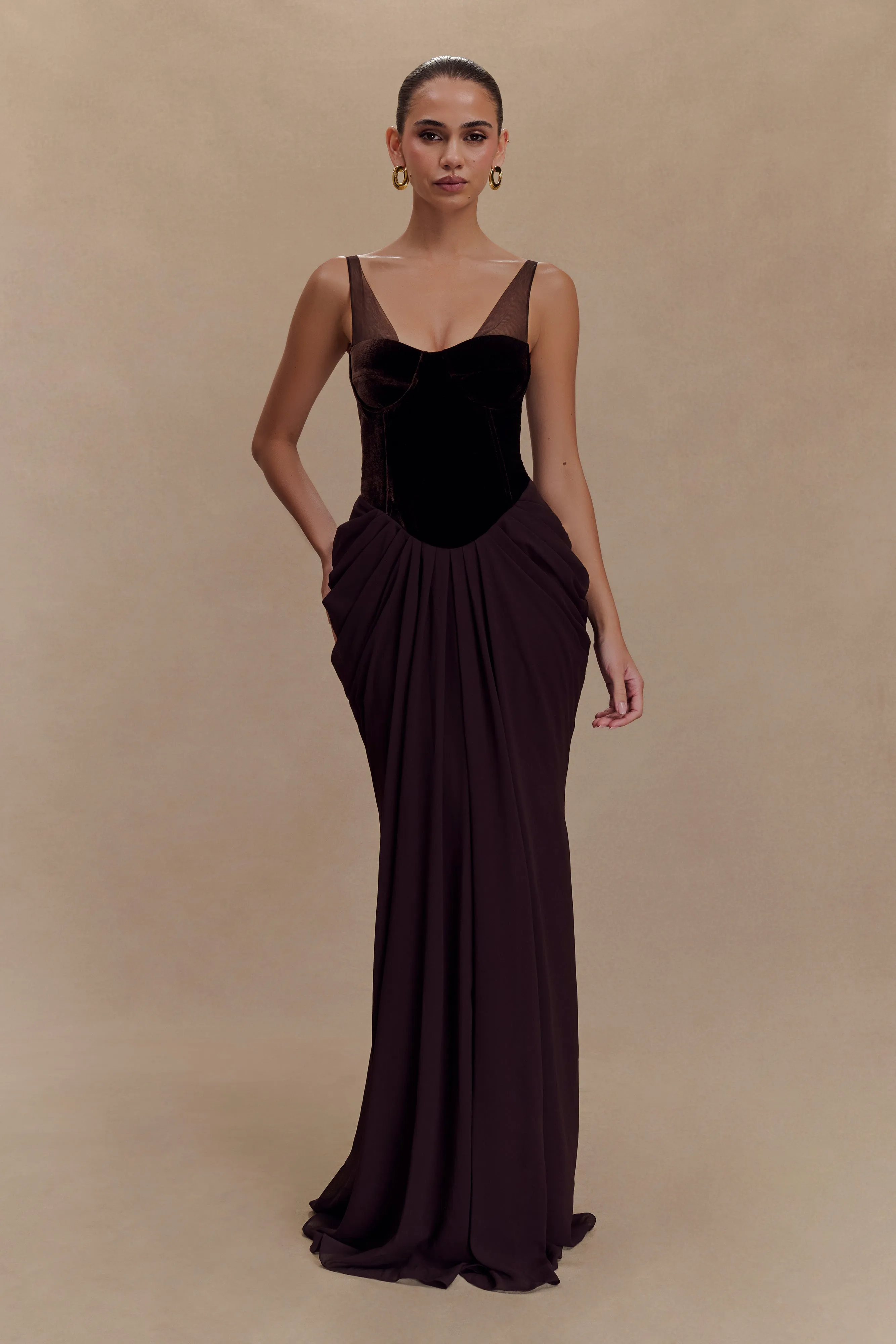 Sleek Form Roxanne Velvet Corset Maxi Dress - Cacao Brown