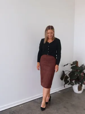 Wrinkle Resistant Finish Innovative Fabric Avalie Skirt - Chocolate