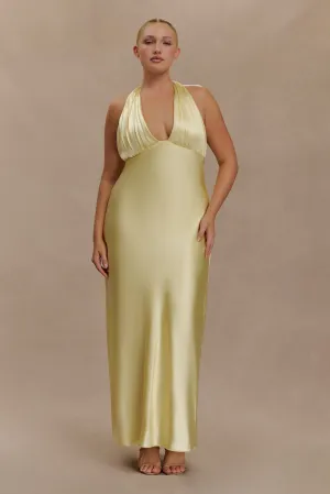 Flattering Look Fit Alice Satin Halter Maxi Dress - Lemon