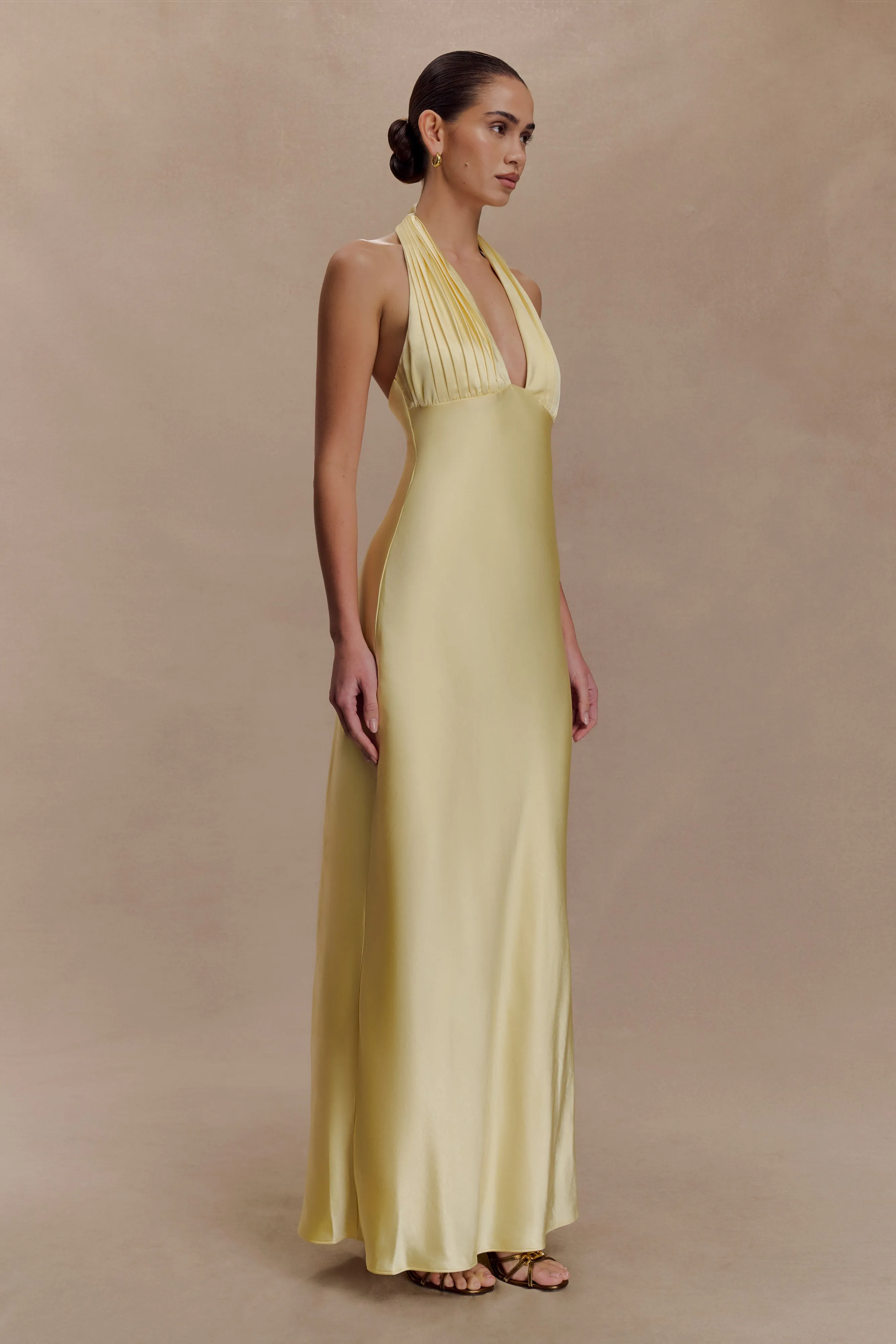 Alice Satin Halter Maxi Dress - Lemon Effortless Mood Cool Palette