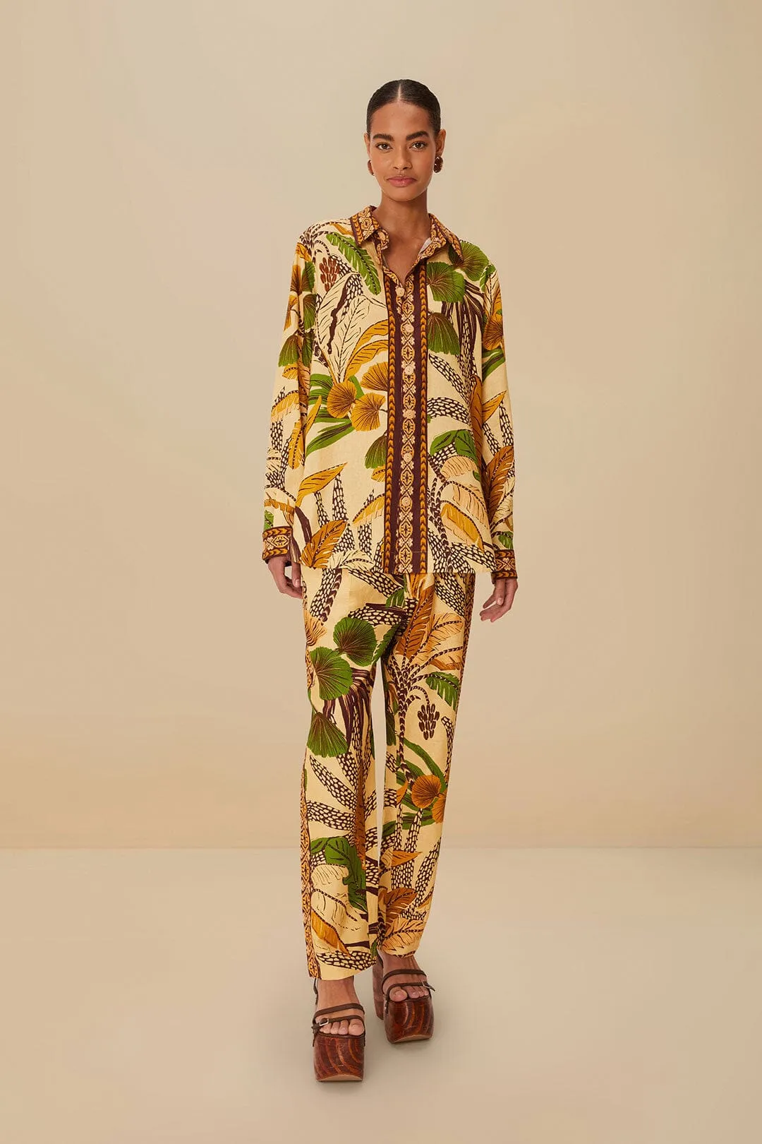 Sand Foliage Sketch LENZING? ECOVERO? Euroflax? Pants Wear Resistant Fabric Breath Flex