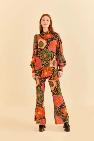 Smart Layering Performance Fit Multicolor Vintage Garden Satin Flare Pants