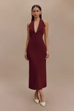 Annita Crepe Halter Midi Dress - Merlot Elegant Fabric Sharp Design