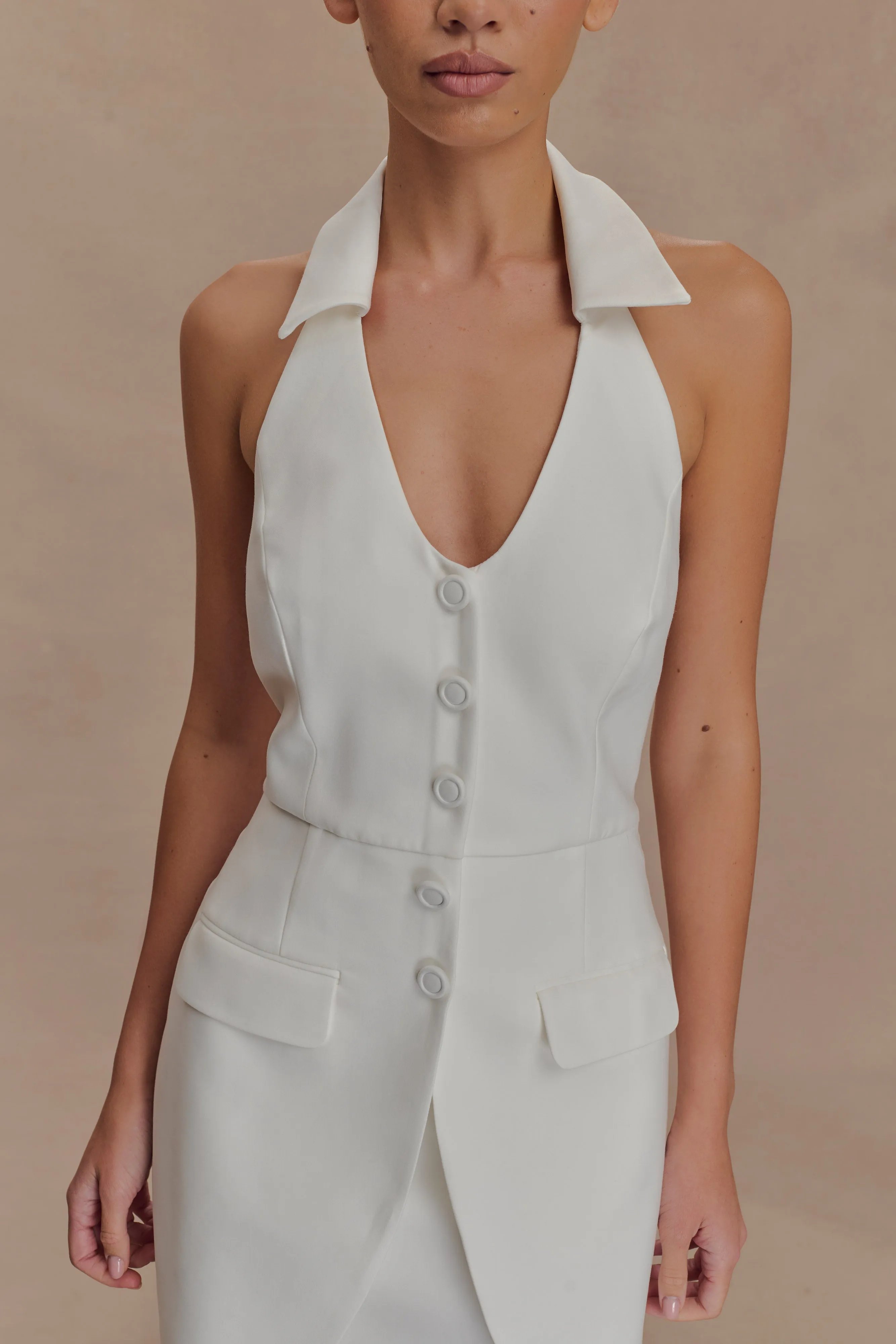 Ruth Cotton Halter Mini Dress - Ivory Edgy Twist