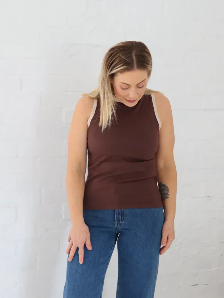 Elastic Free Ergonomic Paneling JoJo Knit Tank - Brown