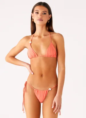Flex Stretch Fabric Ryland Bead Bikini Top - Coral
