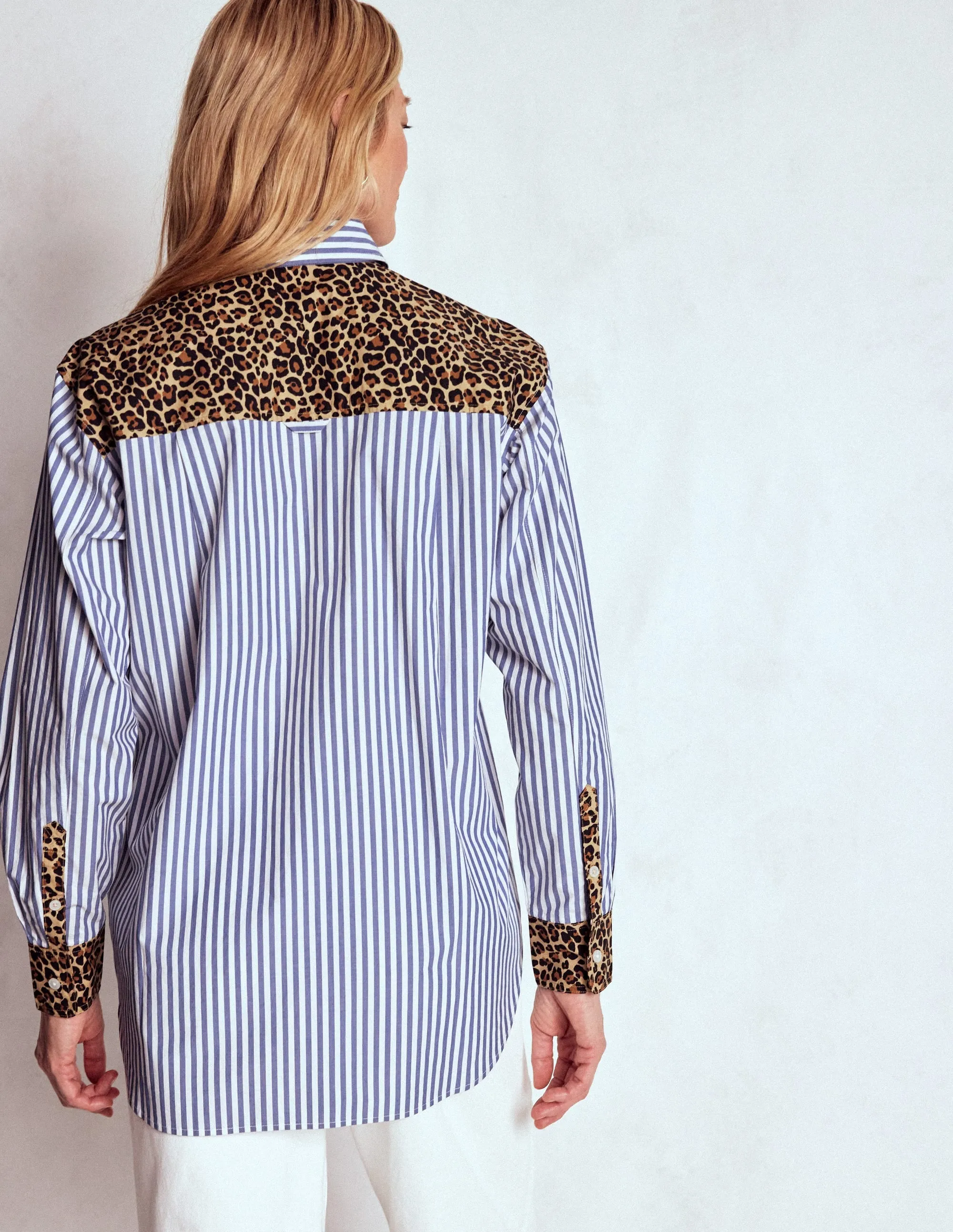 Sadie Relaxed Cotton Shirt-Blue Stripe, Cheetah Pop Hotch Breezy Comfort