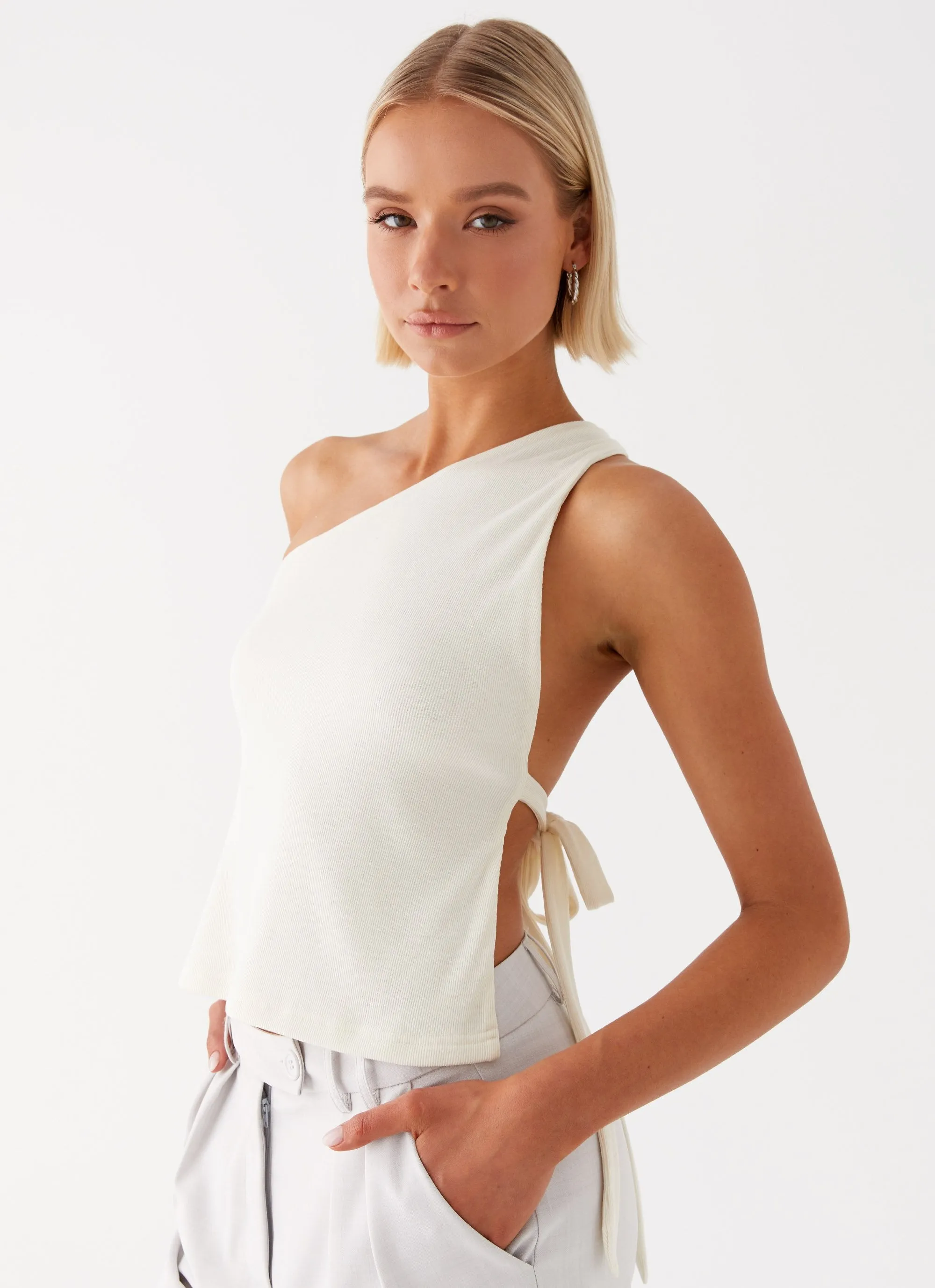 Safiya One Shoulder Top - White Seasonal Layered