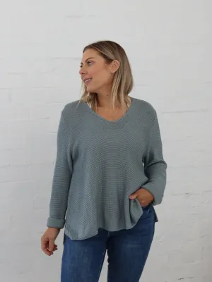 Sailah Knit - Steel Blue Layered Neckline