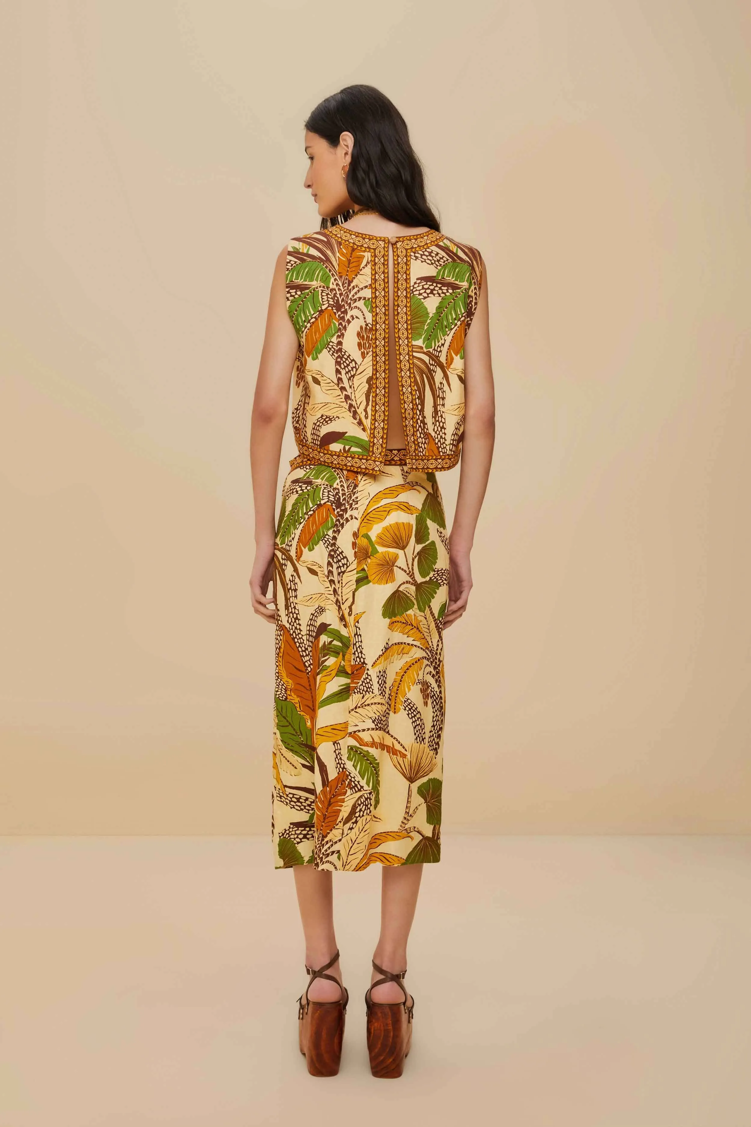 Sand Foliage Sketch LENZING? ECOVERO? Euroflax? Midi Skirt Striped Design Formal Event