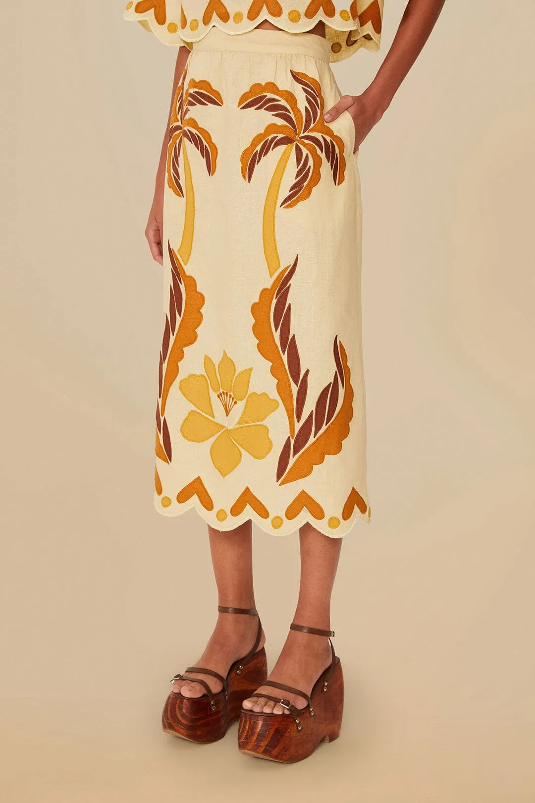 Sand Summer Cutwork Euroflax? Premium Linen Skirt slim fit Polka Dot