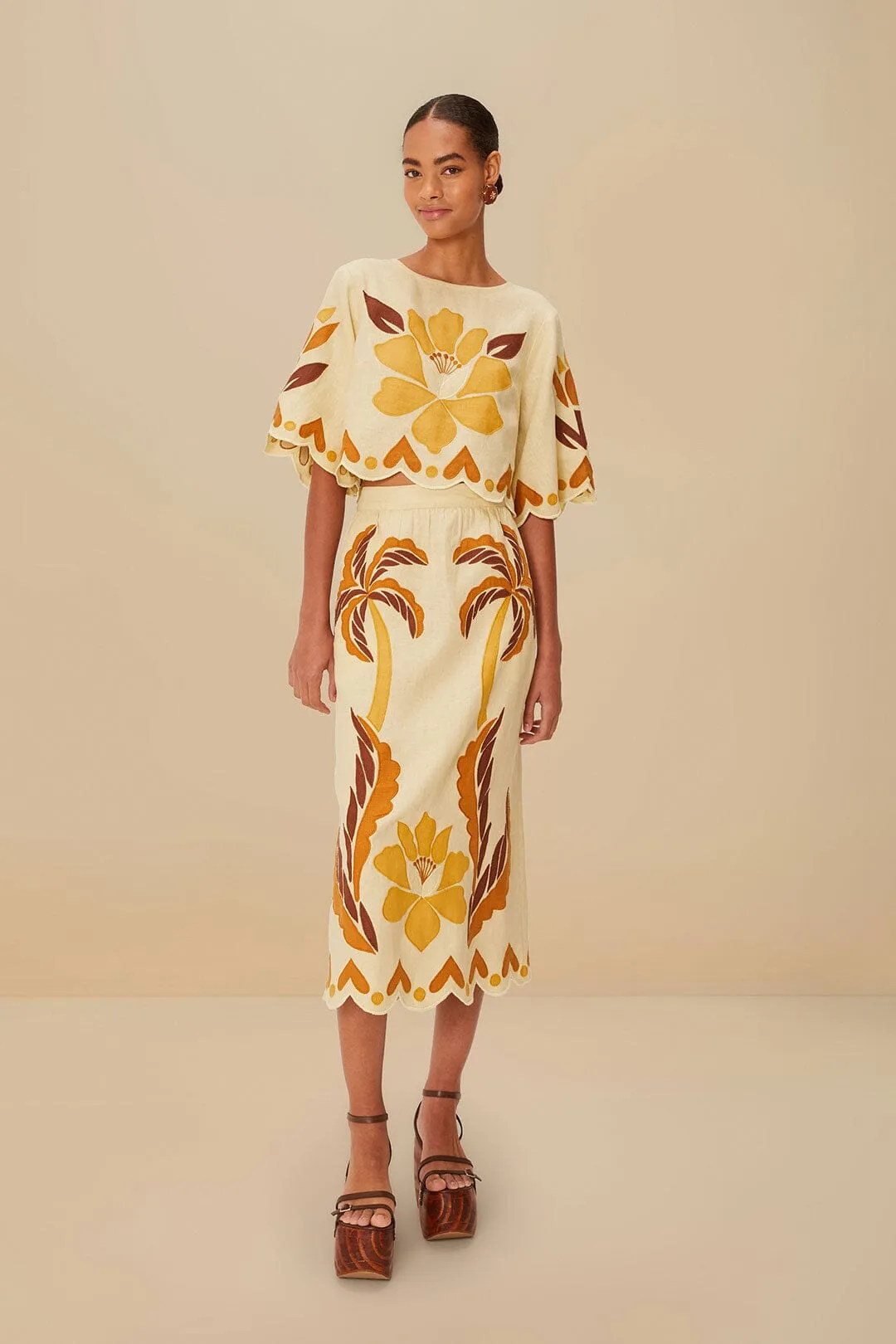 Sand Summer Cutwork Euroflax? Premium Linen Skirt Urban Fashion