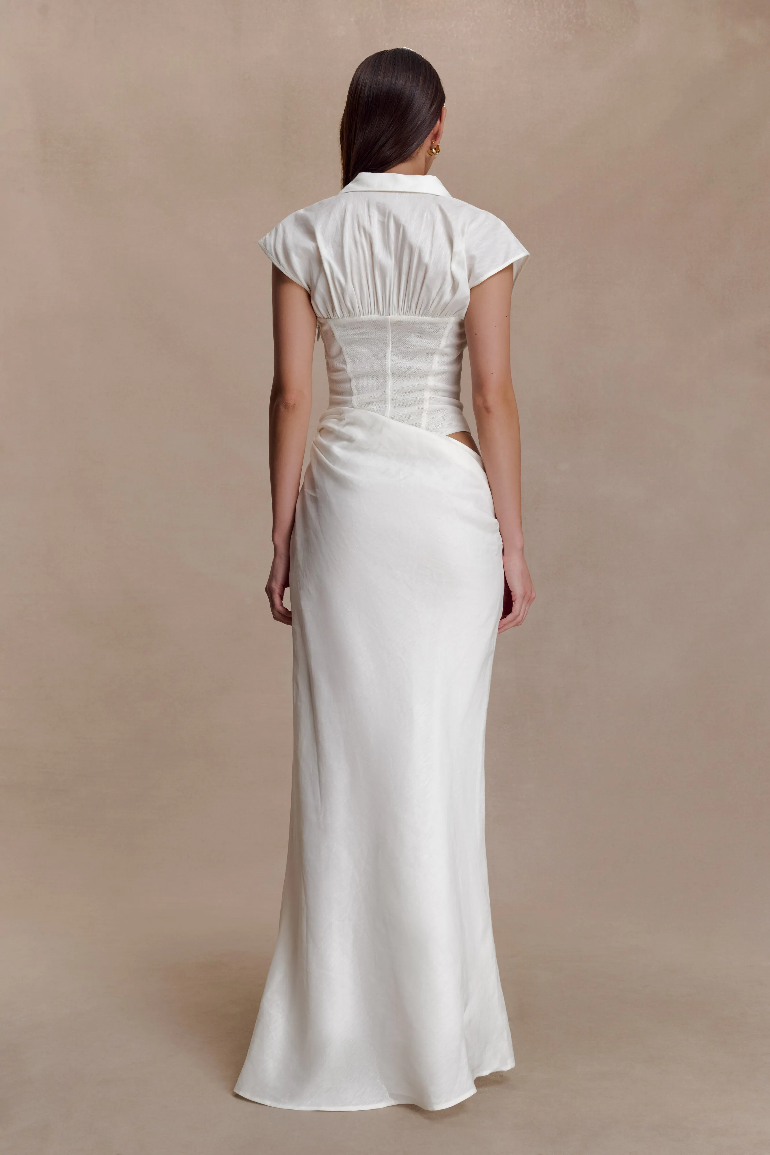 Timeless Design MoldResistantTexture Saphira Shirt Corset Maxi Dress - White