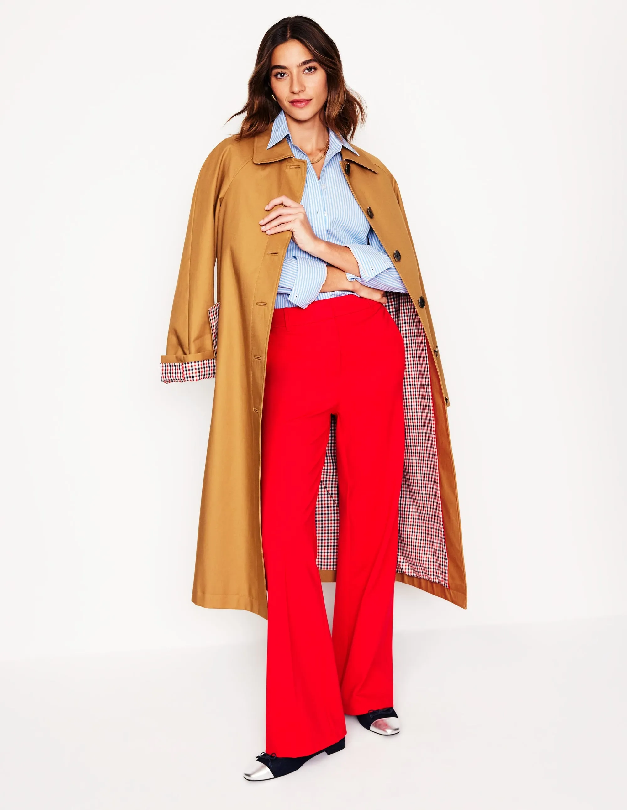 Saskia Stretch Cotton Shirt-Forget Me Not, Ivory Stripe NonRestrictiveCut Soft & Smooth