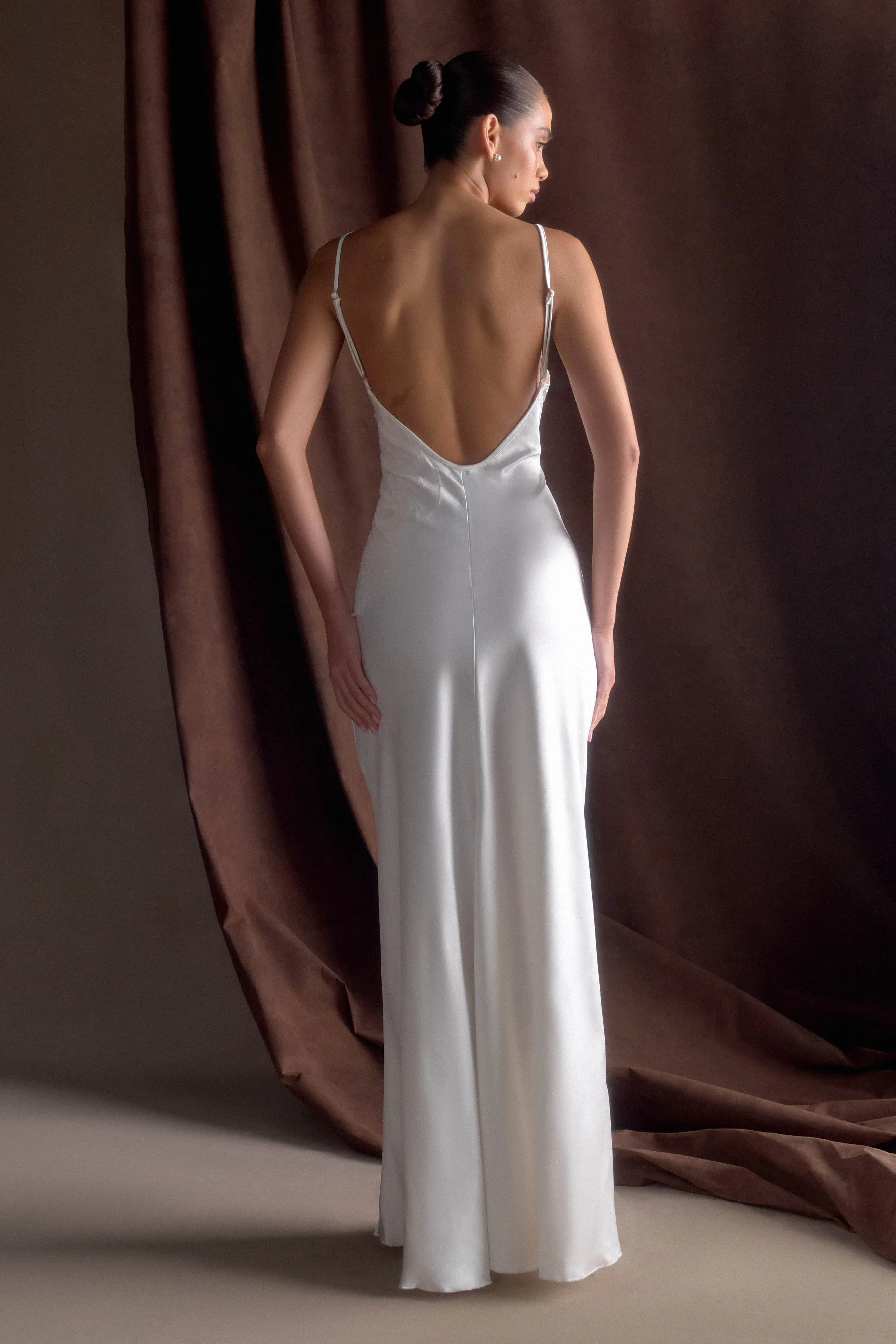 Sleek Waist Classic and Chic Saylor Satin Slip Maxi Dress - Ivory
