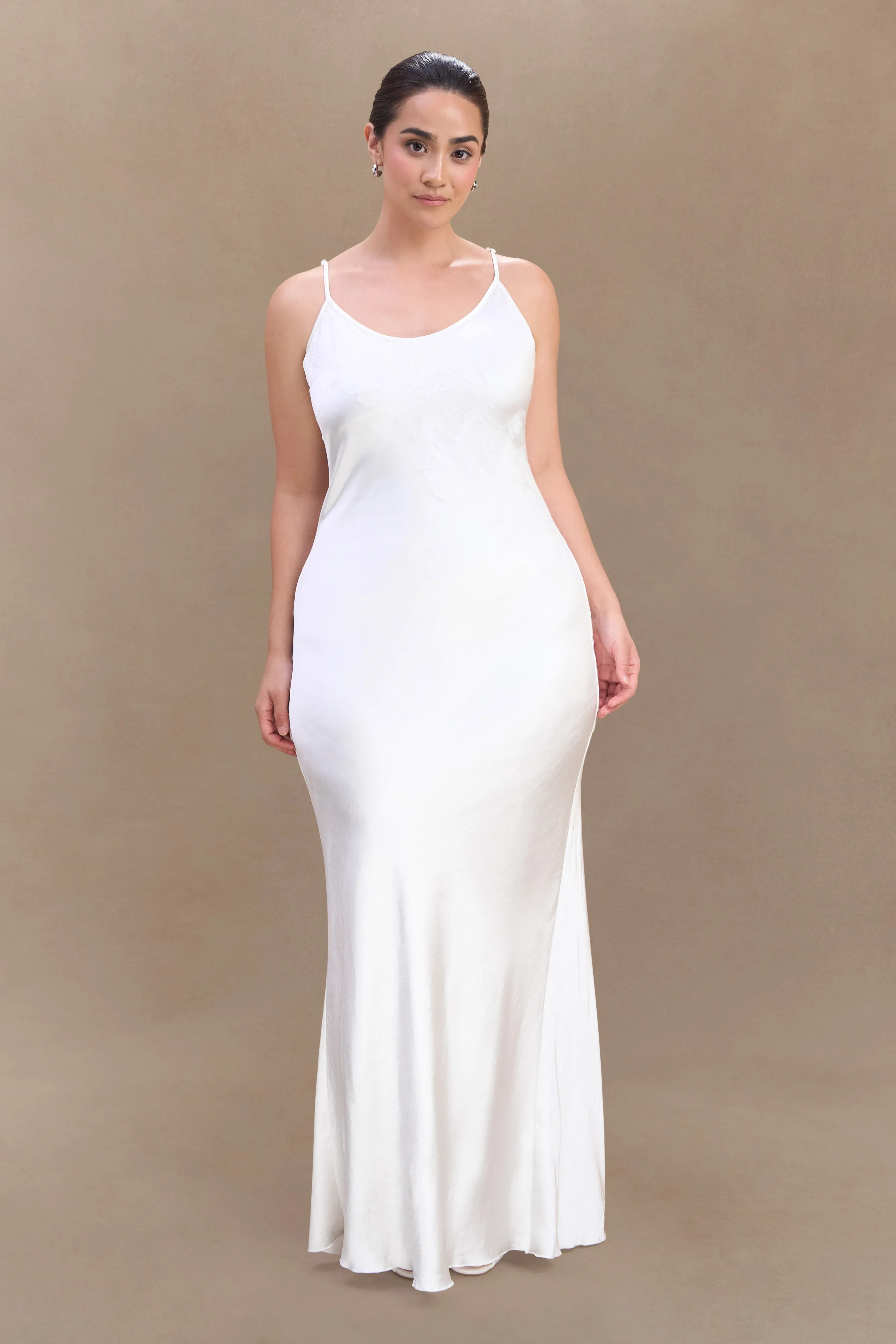 Simple Ease Smooth Detail Saylor Satin Slip Maxi Dress - Ivory