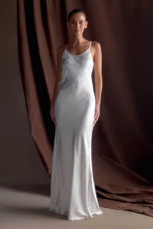 Effortless Waist Design Neutral Base Saylor Satin Slip Maxi Dress - Ivory