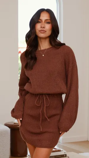 Comfortable Touch Feya Knit Mini Dress - Chocolate