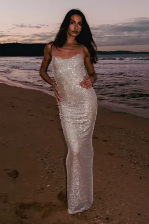 Jasmyn Hot Fix Maxi Dress With Mesh Back - Nude Fit Clean Quiet Glow