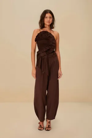 Coffee Topstitched Clochard Pants Non Clip Effortless Fit
