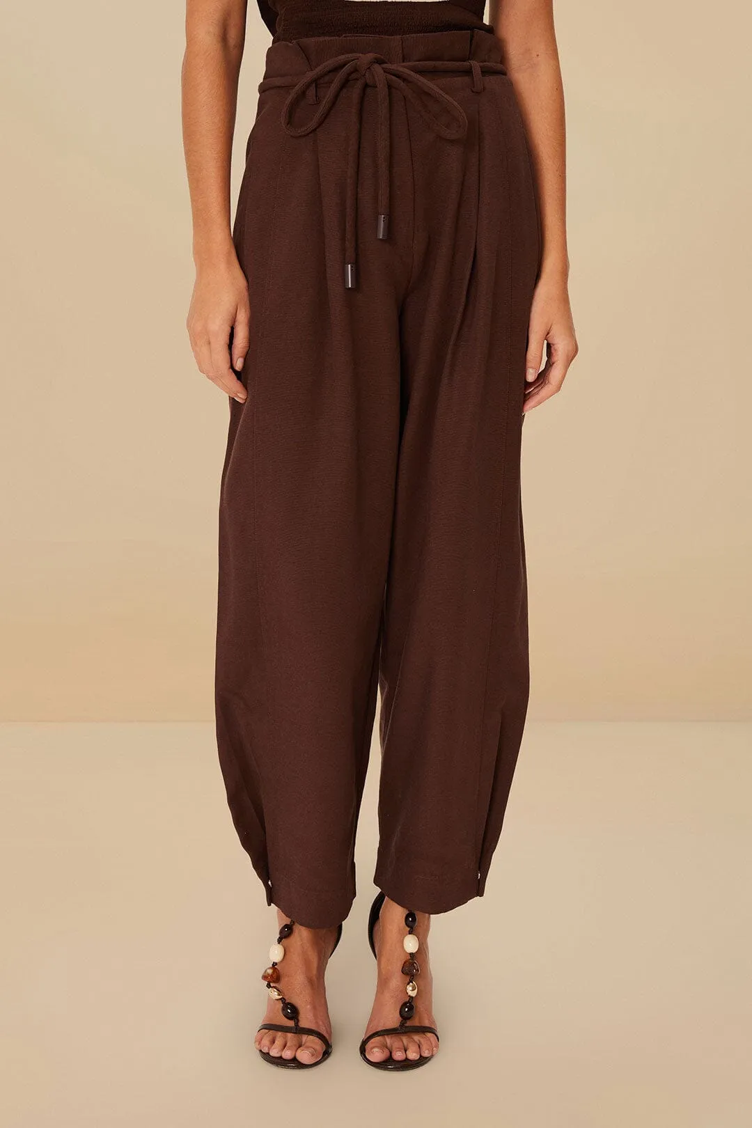 Coffee Topstitched Clochard Pants Soft Design