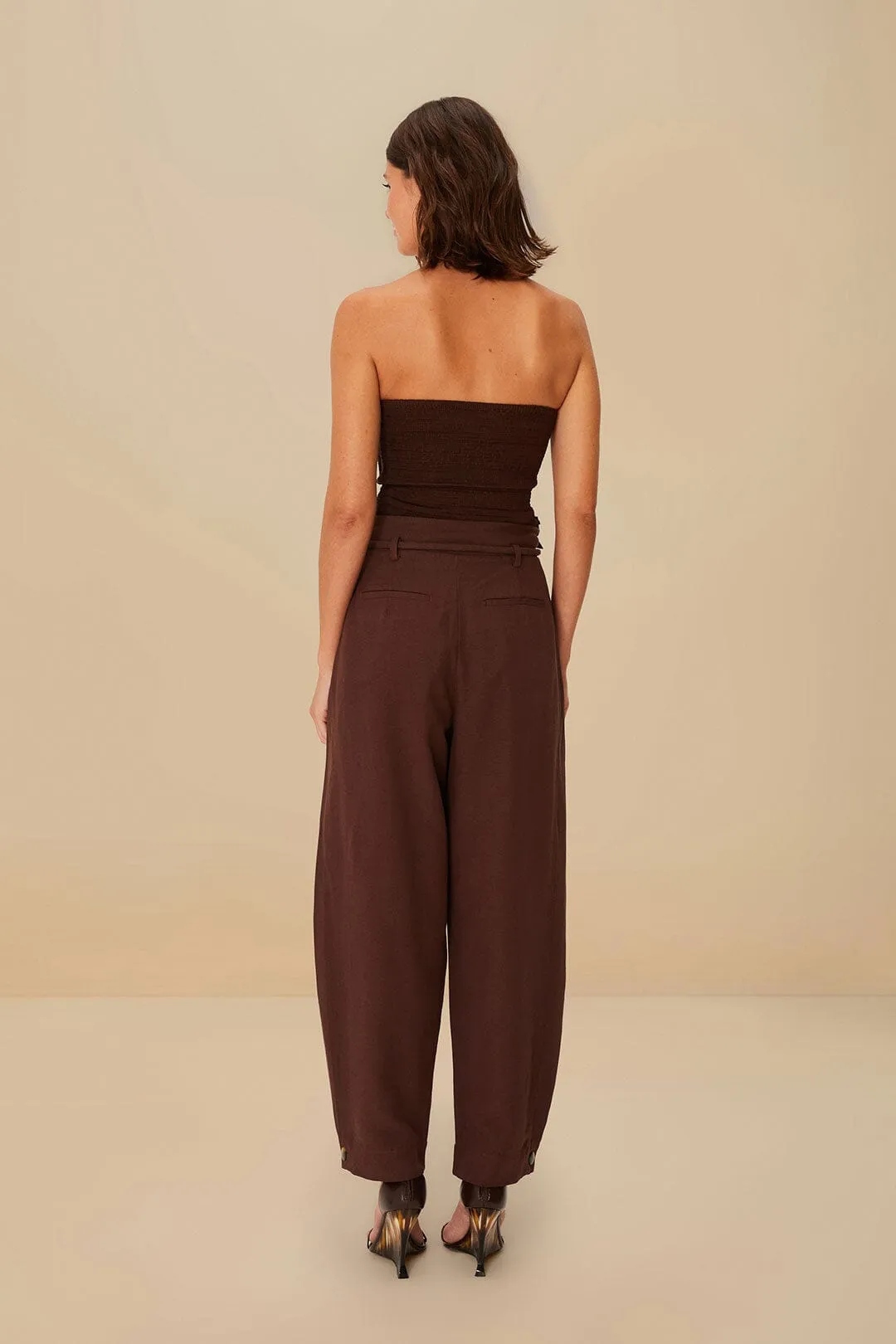 Basic Look Coffee Topstitched Clochard Pants