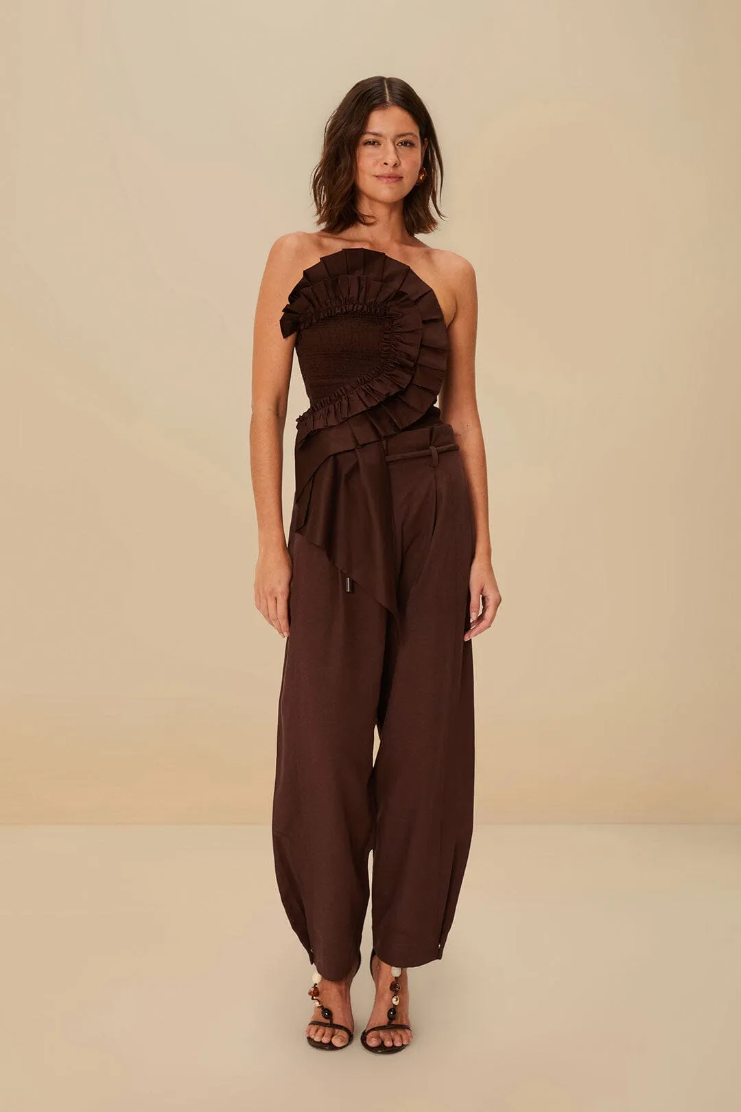 Reflective Trim Coffee Topstitched Clochard Pants