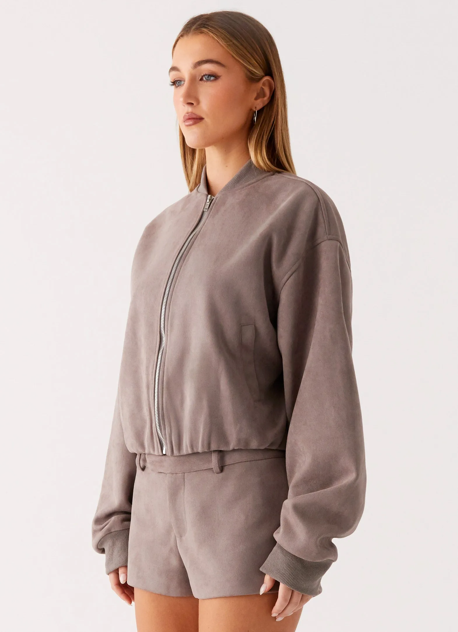 Plaid Print Thats Chill Bomber Jacket - Grey