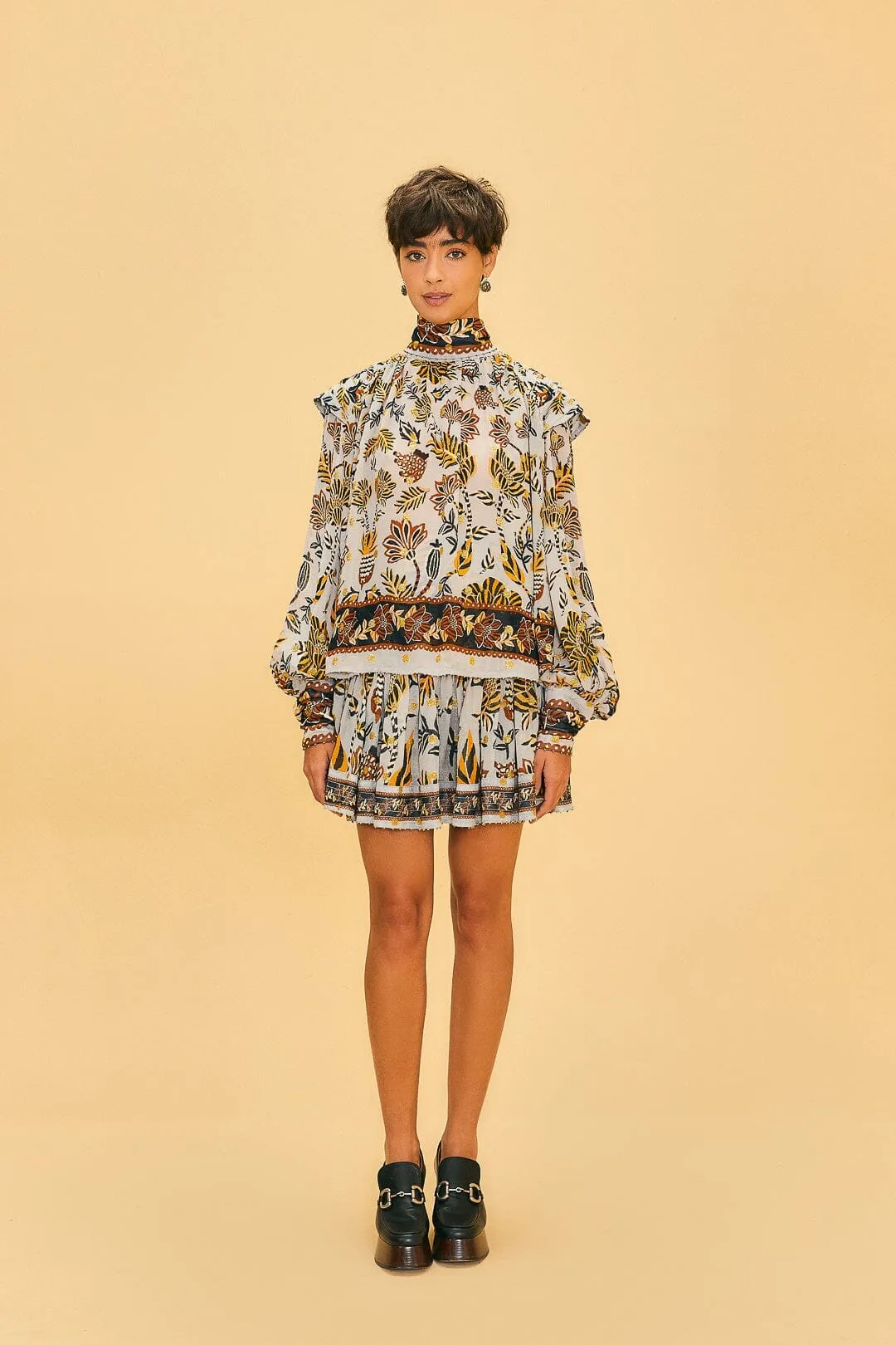 Silver Floral Tapestry Mini Skirt Fresh Aesthetic