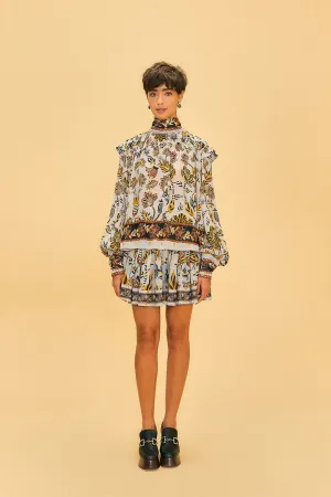 Silver Floral Tapestry Mini Skirt Fresh Aesthetic