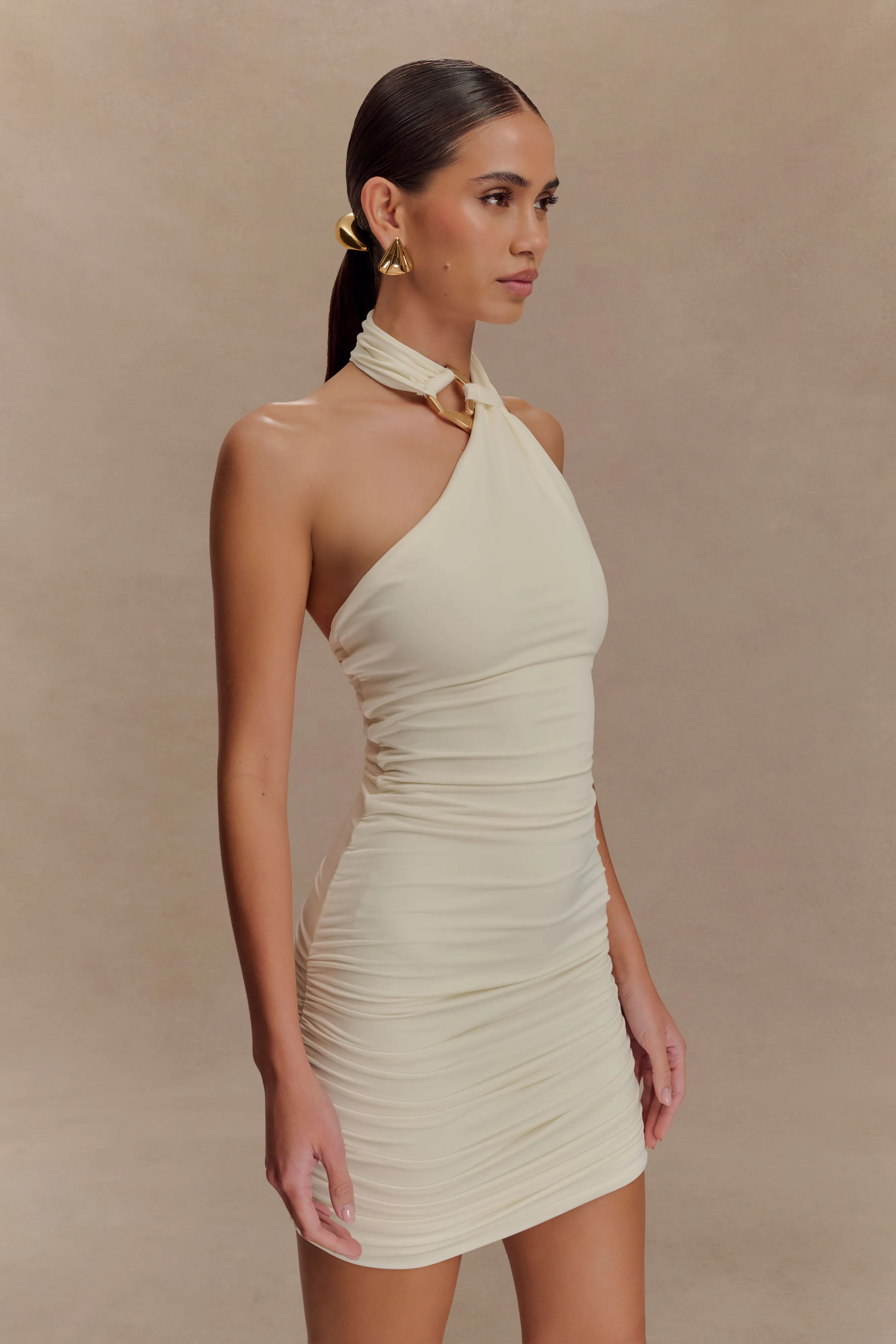 Smart Layer Wear Mariposa Slinky Halter Mini Dress - Ivory